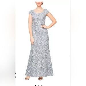 Alex Evenings Silver Patterned Maxi Dress